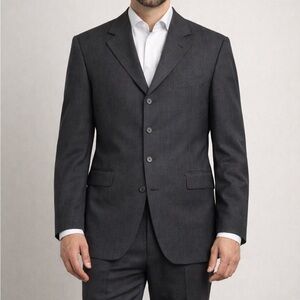 HUGO BOSS mans 2pc Suit Gray sz 42 L Solid Virgin Wool 3 button USA